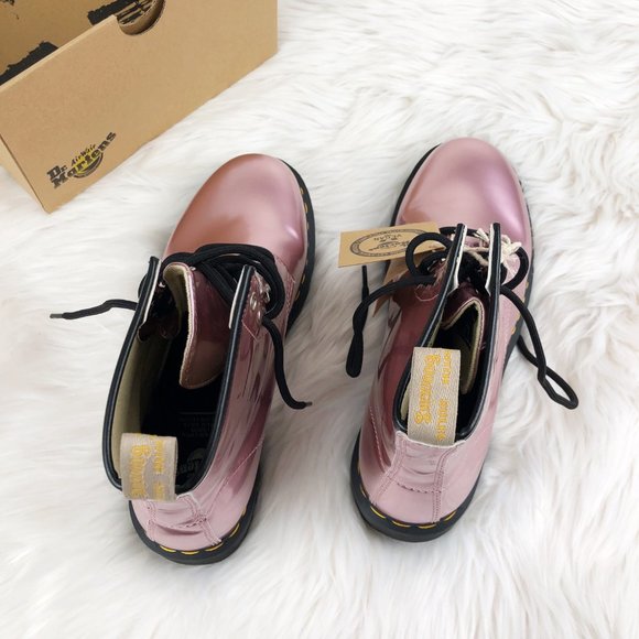 Dr. Martens Pink Vegan Leather 1460 Goldmix Boots - Picture 12 of 16